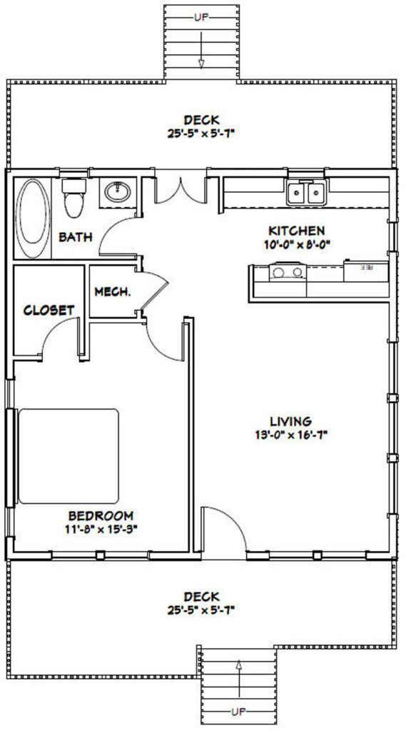 26x26-Simple-House-Design-1-Bedroom-1-Bath-676-sq-ft-PDF-Floor-Plan-layout-plan-1