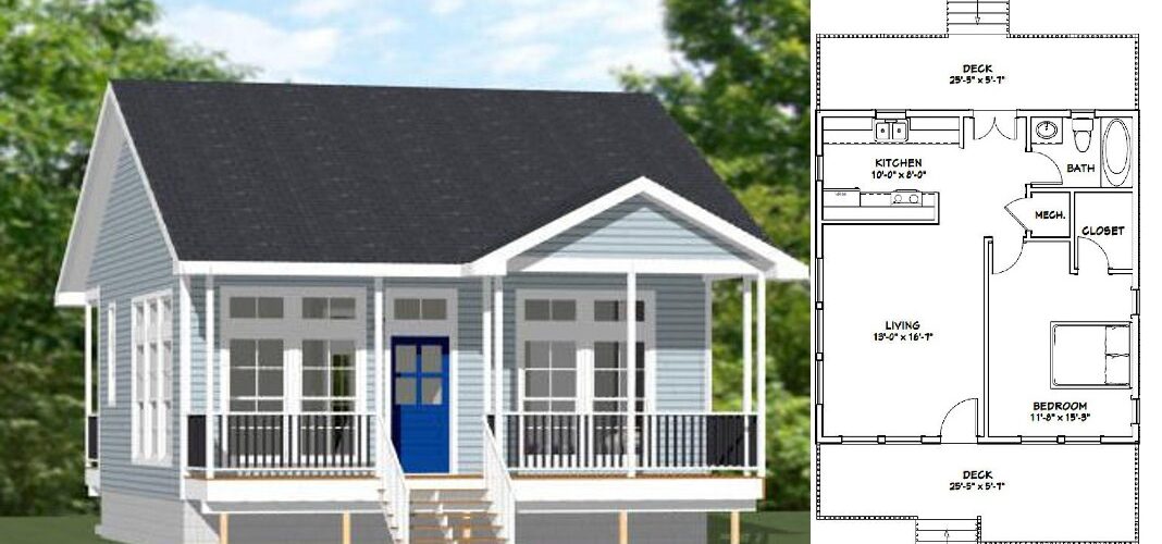 26×26 Small House Plans 1 Bedroom 1 Bath 676 sq ft PDF Floor Plan