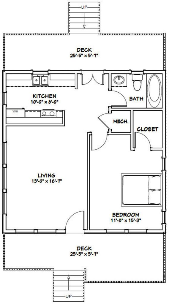 26x26-Small-House-Plans-1-Bedroom-1-Bath-676-sq-ft-PDF-Floor-Plan-layout-plan