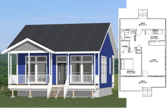 26×26 Small Simple House 1 Bedroom 1 Bath 676 sq ft PDF Floor Plan