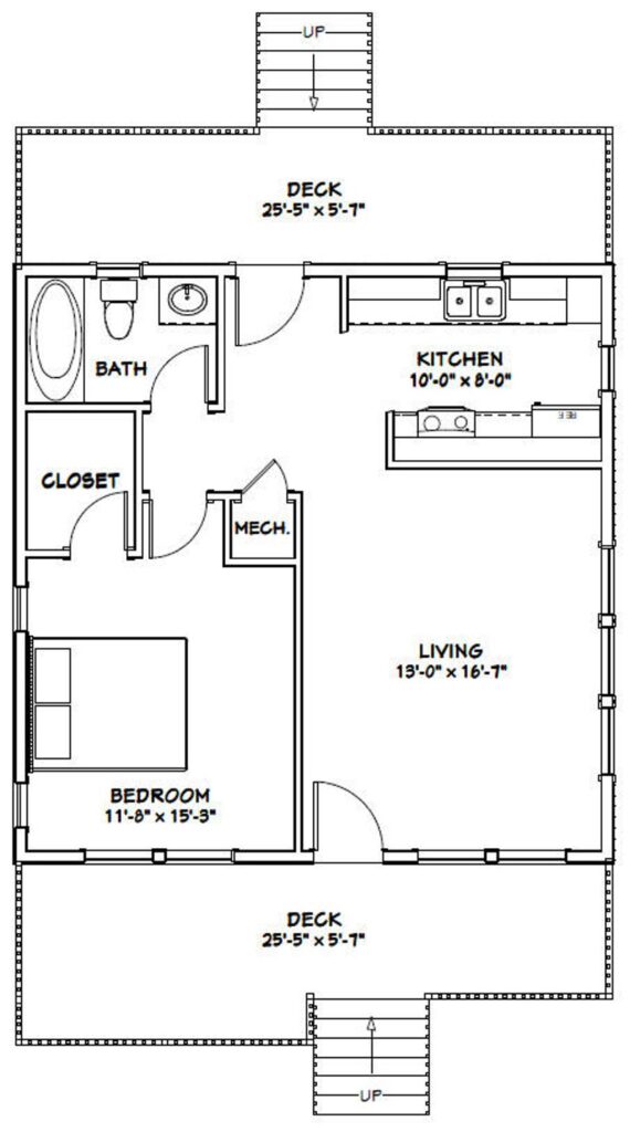 26x26-Small-Simple-House-1-Bedroom-1-Bath-676-sq-ft-PDF-Floor-Plan-layout