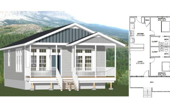 26×32 Small House Design 2 Bedrooms 2 Baths 832 sq ft PDF Floor Plan