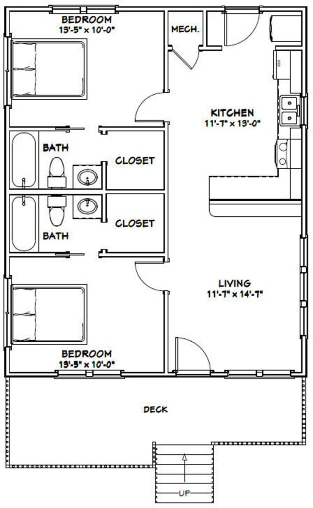 26x32-Tiny-House-Plans-2-Bedrooms-2-Baths-832-sq-ft-PDF-Floor-Plan-layout-plan