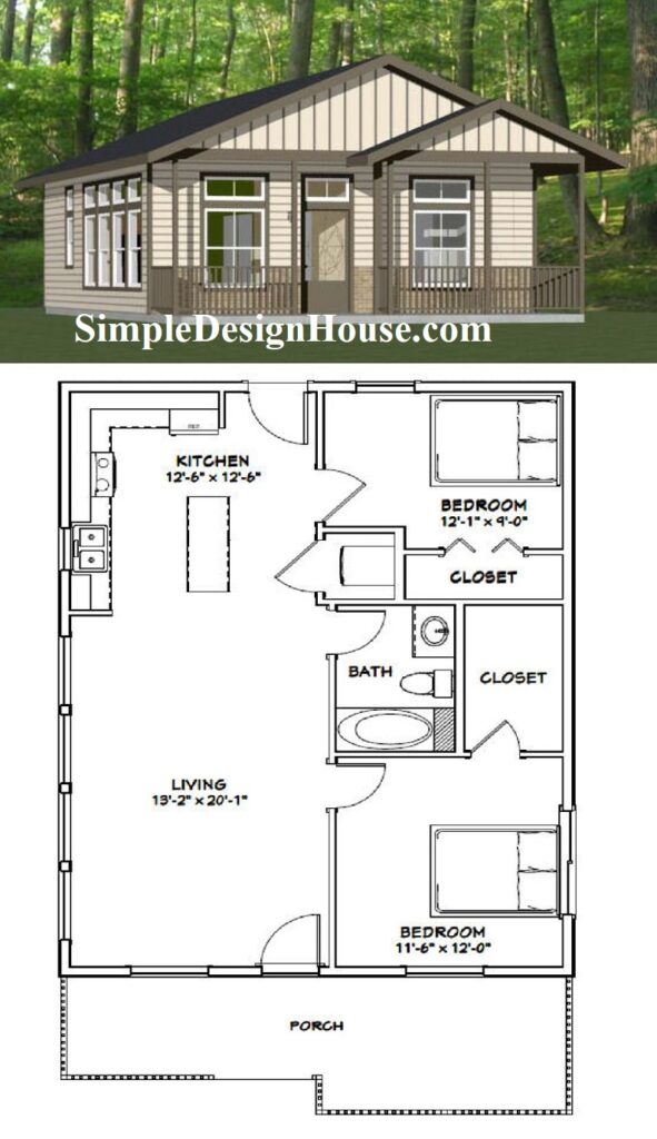 26x34-House-Design-3d-2-Bedroom-1-Bath-884-sq-ft-PDF-Floor-Plan-3d