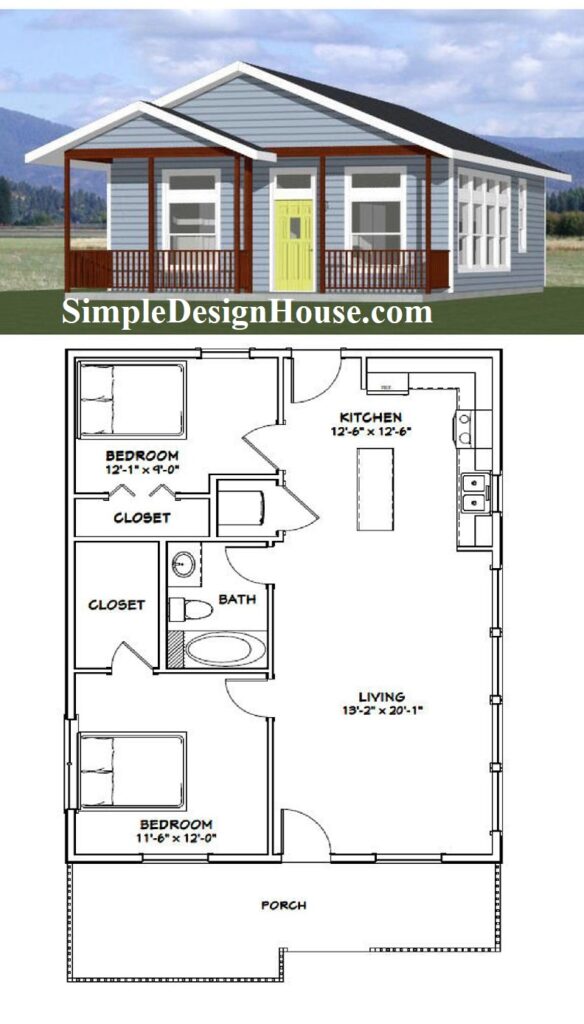 26x34-House-Design-Plans-2-Bedrooms-1-Bath-884-sq-ft-PDF-Floor-Plan-3d