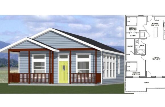 26×34 House Design Plans 2 Bedrooms 1 Bath 884 sq ft PDF Floor Plan