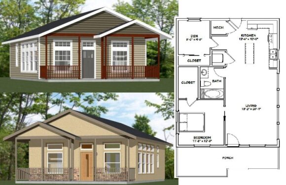 26×34 Small House Plans 1 Bedroom 1 Bath 884 sq ft PDF Floor Plan