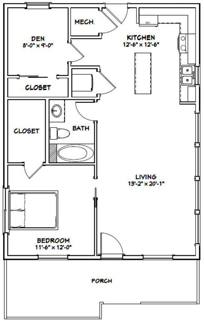 26x34-Small-House-Plans-1-Bedroom-1-Bath-884-sq-ft-PDF-Floor-Plan-layout-plan-2
