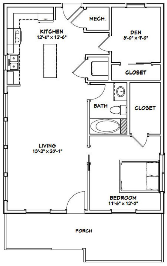 26x34-Small-House-Plans-1-Bedroom-1-Bath-884-sq-ft-PDF-Floor-Plan-layout-plan