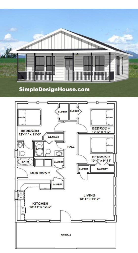 28x36-House-Design-Plan-3-Bedrooms-2-Bath-1008-sq-ft-PDF-Floor-Plan-3d