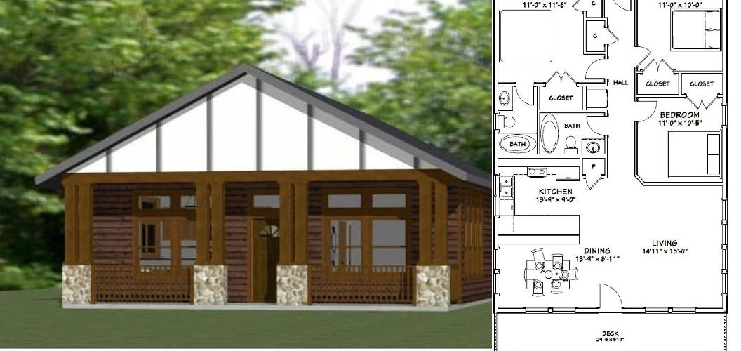 30×40 House Design 3 Bedrooms 2 Bath 1200 sq ft PDF Floor Plan
