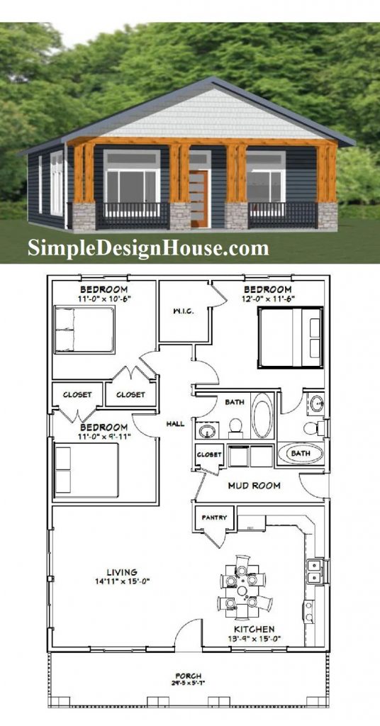 30x40-House-Design-3d-3-Bedrooms-2-Baths-1200-sq-ft-PDF-Floor-Plan-3d