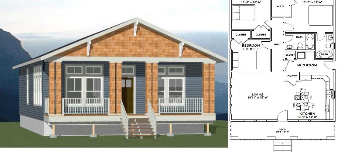30×40 House Design Idea 3 Bedrooms 2 Baths 1200 sq ft PDF Floor Plan