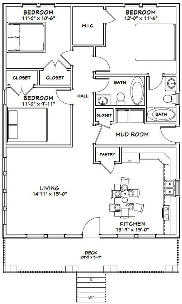 30x40-House-Design-Idea-3-Bedrooms-2-Baths-1200-sq-ft-PDF-Floor-Plan-layout-plan