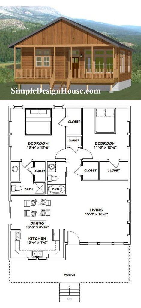 30x40-House-Design-Plan-2-Bedrooms-2-Baths-1136-sq-ft-PDF-Floor-Plan-3d-1