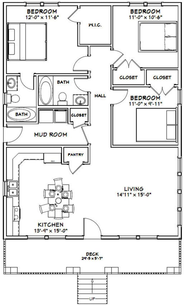 30x40-House-Design-Plan-3-Bedrooms-2-Baths-1200-sq-ft-PDF-Floor-Plan-layout-plan