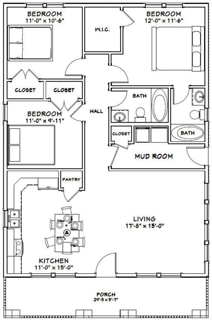 30x40-House-Design-Plans-3-Bedrooms-2-Baths-1200-sq-ft-PDF-Floor-Plan-layout-floor-plan