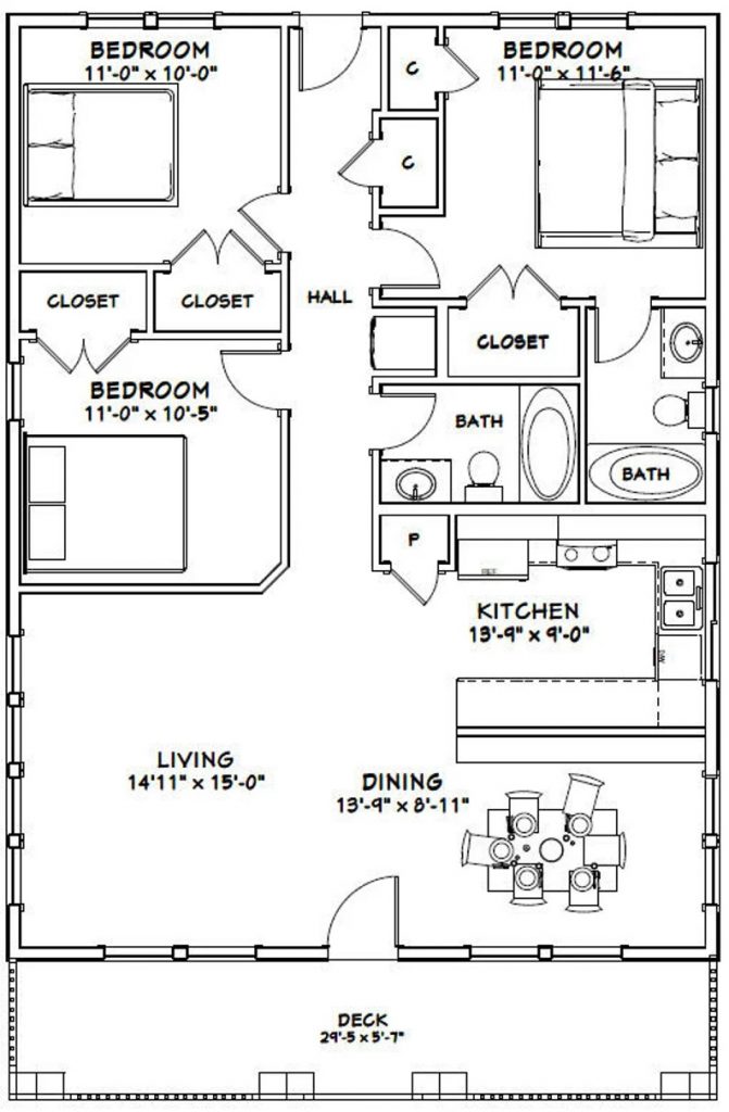 30x40-House-Floor-Plans-3-Bedrooms-2-Baths-1200-sq-ft-PDF-Floor-Plan-layout-plan