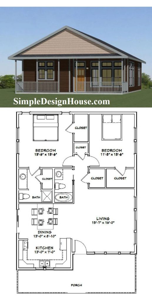 30x40-House-Idea-2-Bedrooms-2-Baths-1136-sq-ft-PDF-Floor-Plan-3d