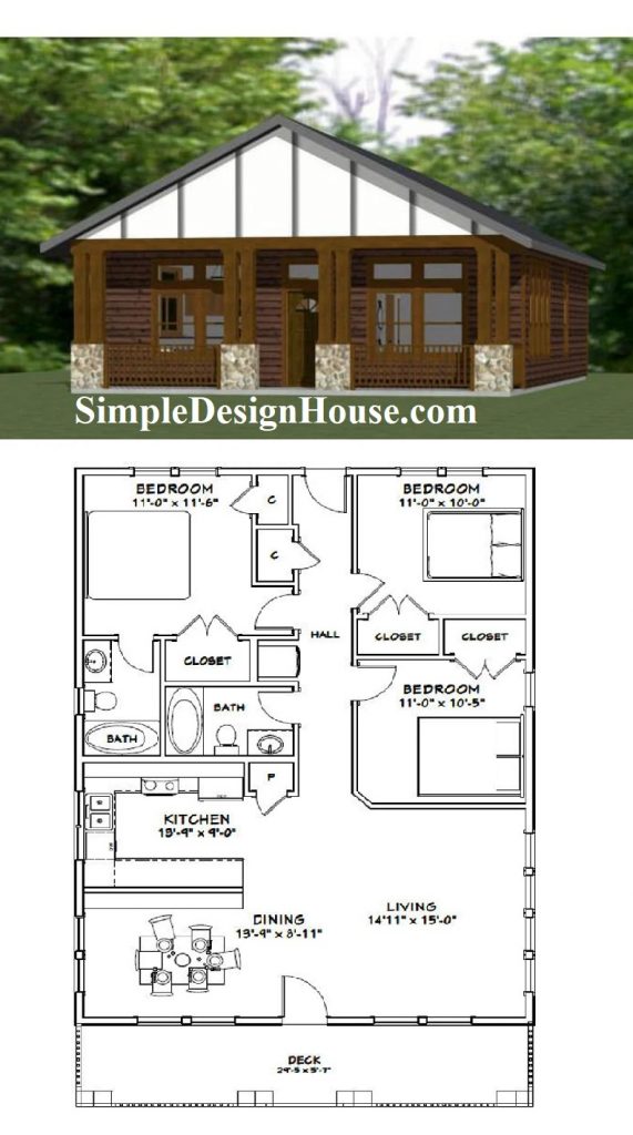 30x40-House-Plan-Idea-3-Bedrooms-2-Baths-1200-sq-ft-PDF-Floor-Plan-3d