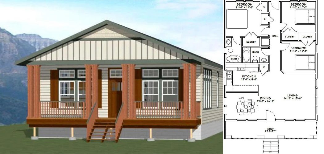 30×40 Simple Design House 3 Bedrooms 2 Baths 1200 sq ft PDF Floor Plan