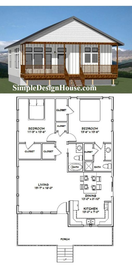 30x40-Simple-House-Design-2-Bedrooms-2-Baths-1136-sq-ft-PDF-Floor-Plan-3d