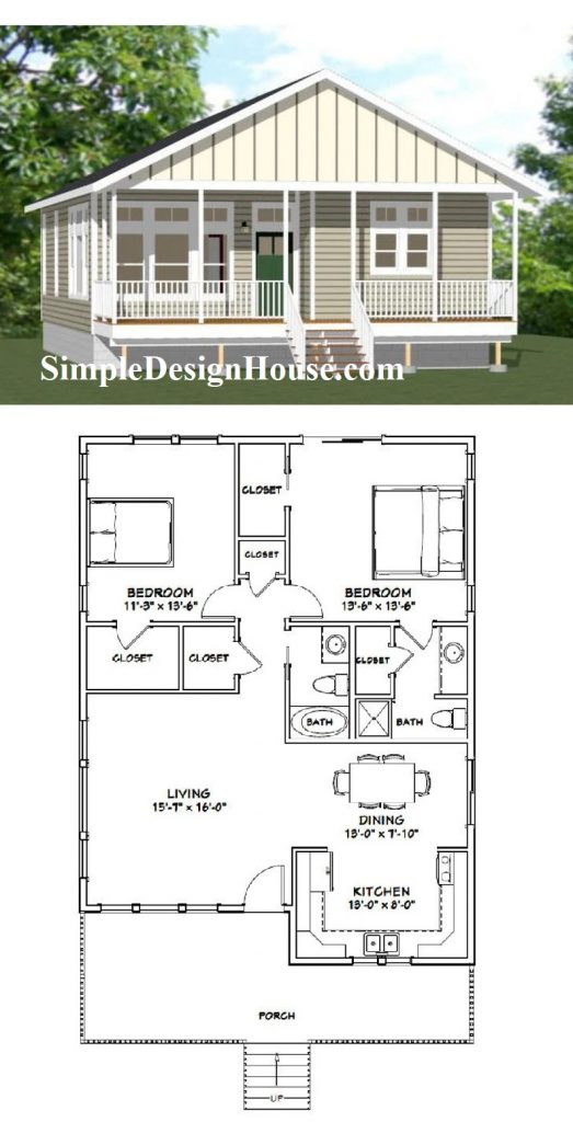 30x40-Small-House-Plans-2-Bedrooms-2-Baths-1136-sq-ft-PDF-Floor-Plan-3d