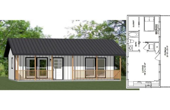 32×16 Small House 3d 1 Bedroom 1 Bath 512 sq ft PDF Floor Plan