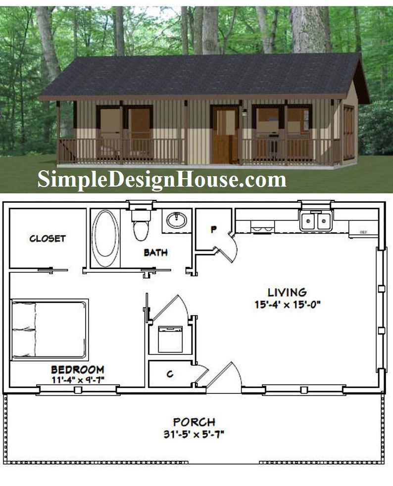 32x16-Small-House-Design-1-Bedroom-1-Bath-512-sq-ft-PDF-Floor-Plan-3d