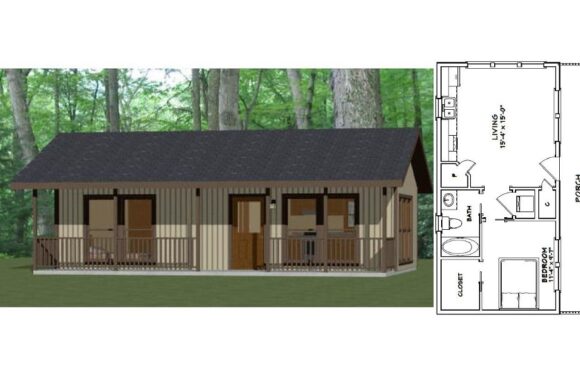 32×16 Small House Design 1 Bedroom 1 Bath 512 sq ft PDF Floor Plan