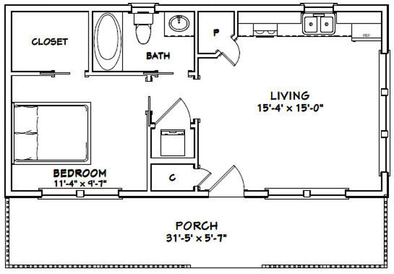 32x16-Small-House-Design-1-Bedroom-1-Bath-512-sq-ft-PDF-Floor-Plan-layout-plan