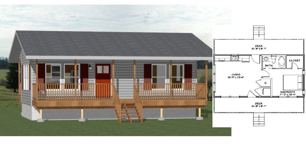 32×16 Tiny House Design 1 Bedroom 1 Bath 512 sq ft PDF Floor Plan