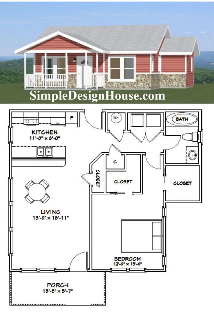 32x28-Small-House-Design-1-Bedroom-1-Bath-824-sq-ft-PDF-Floor-Plan-3d