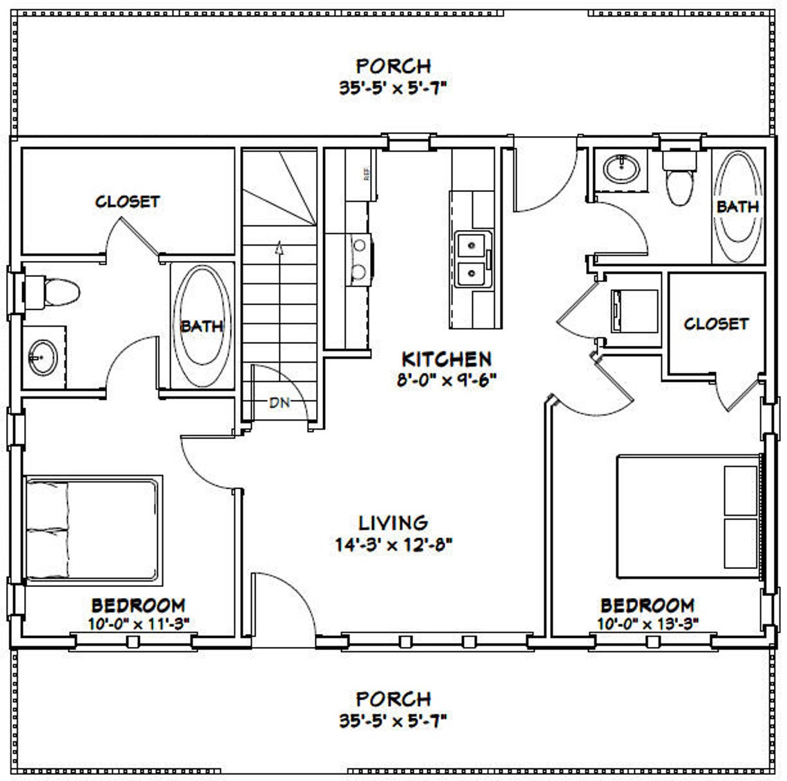 36x24-House-Plan-2-Bedrooms-2-Baths-812-sq-ft-PDF-Floor-Plan-layout-plan