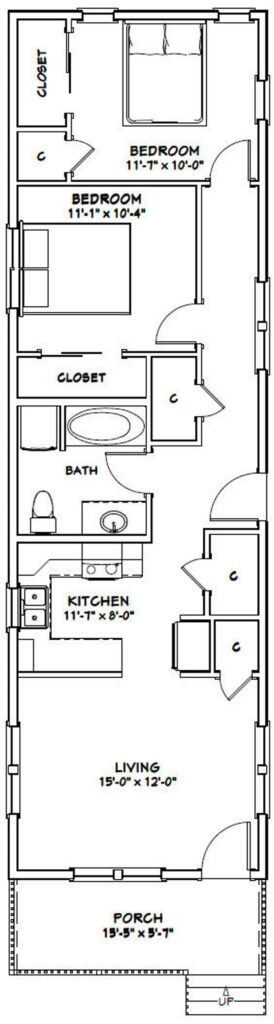 16x54-Small-Smple-House-Plan-2-Bedroom-1-Bath-864-sq-ft-PDF-Floor-Plan-layout-plan