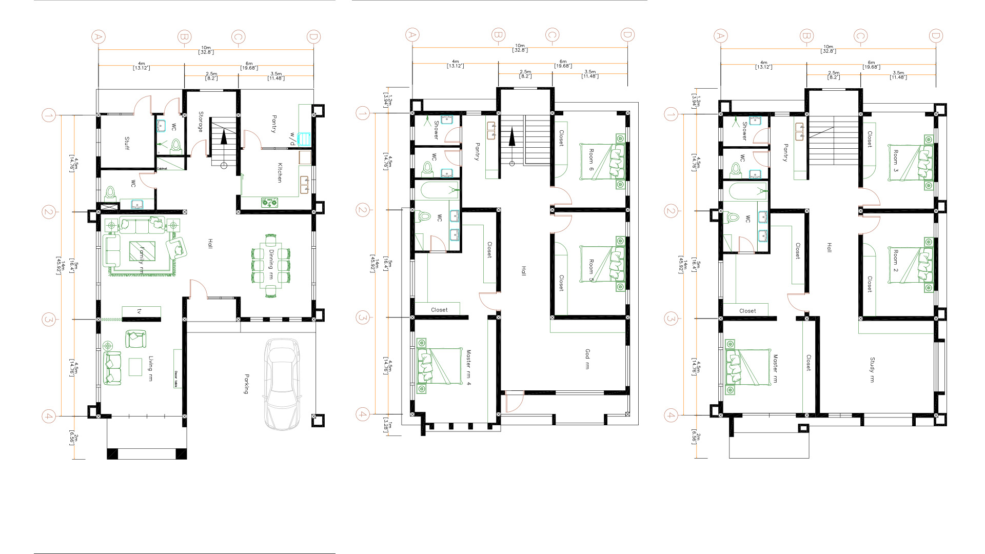 Home Design Plan 10x14 Meter 33x46 Feet 6 Beds PDF Plan layout floor plan
