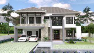 House Design Plans 15x11 Meter 49x36 Feet 4 Bedrooms Pdf Full Plan 3d 1