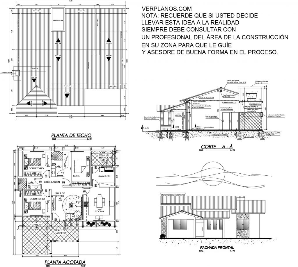 Small Design House 12x8 Meter 3 Beds 2 Baths Free Download layout 2d plan