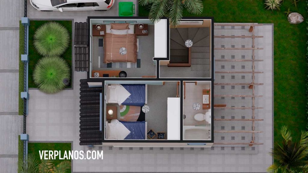 Small Design House 6x6 Meter 2 Beds 2 Baths Free Download Ground floor