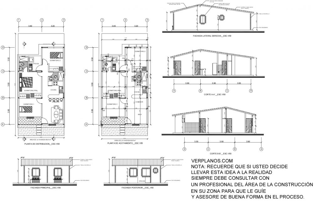 Small Design House 7x11 Meter 3 Beds 2 Baths Free Download layout 2d plan