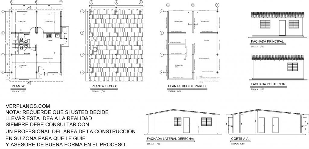 Small Design House 7x9 Meter 3 Beds 2 Bath Free Download layout 2d plan