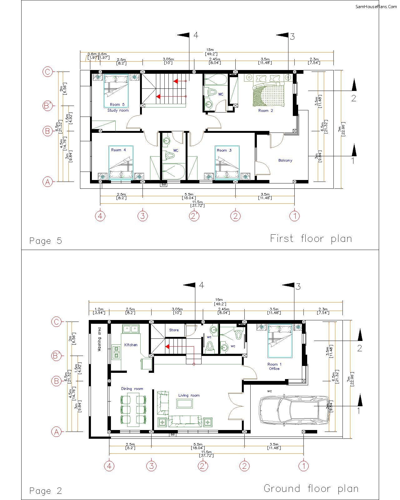 Small Home Plan 6.5x11.5 Meter 21x38 Feet 5 Bedrooms PDF Plan layout floor plan