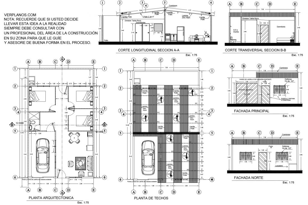 Small House Design 7x10 Meter 3 Beds 1 Bath Free Download layout 2d plan