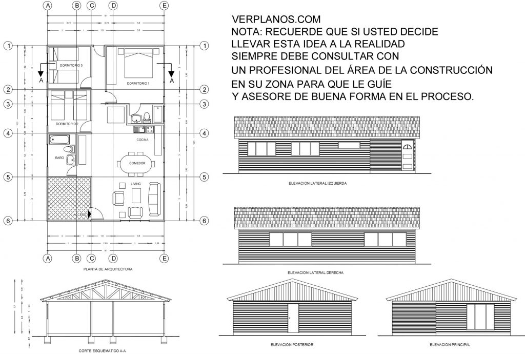 Small House Design 8x12 Meter 3 Beds 2 Bath Free Download layout 2d plan