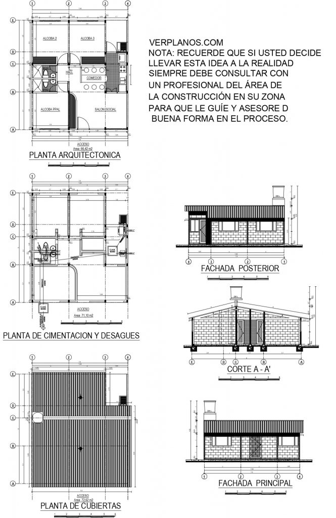 Small House Design 8x9 Meter 3 Beds 2 Baths Free PDF Plan layout 2d plan
