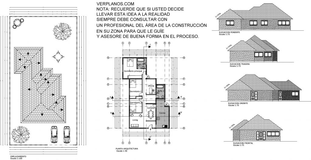 Small House Plan 10x16 Meter 3 Beds 2 Bath Free Download layout 2d plan