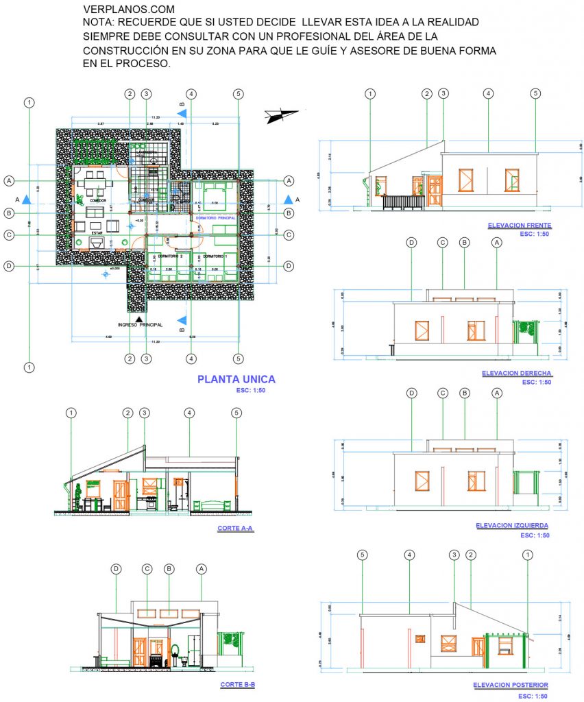 Small House Plans 11x7 Meter 3 Beds 1 Bath Free Download layout 2d plan