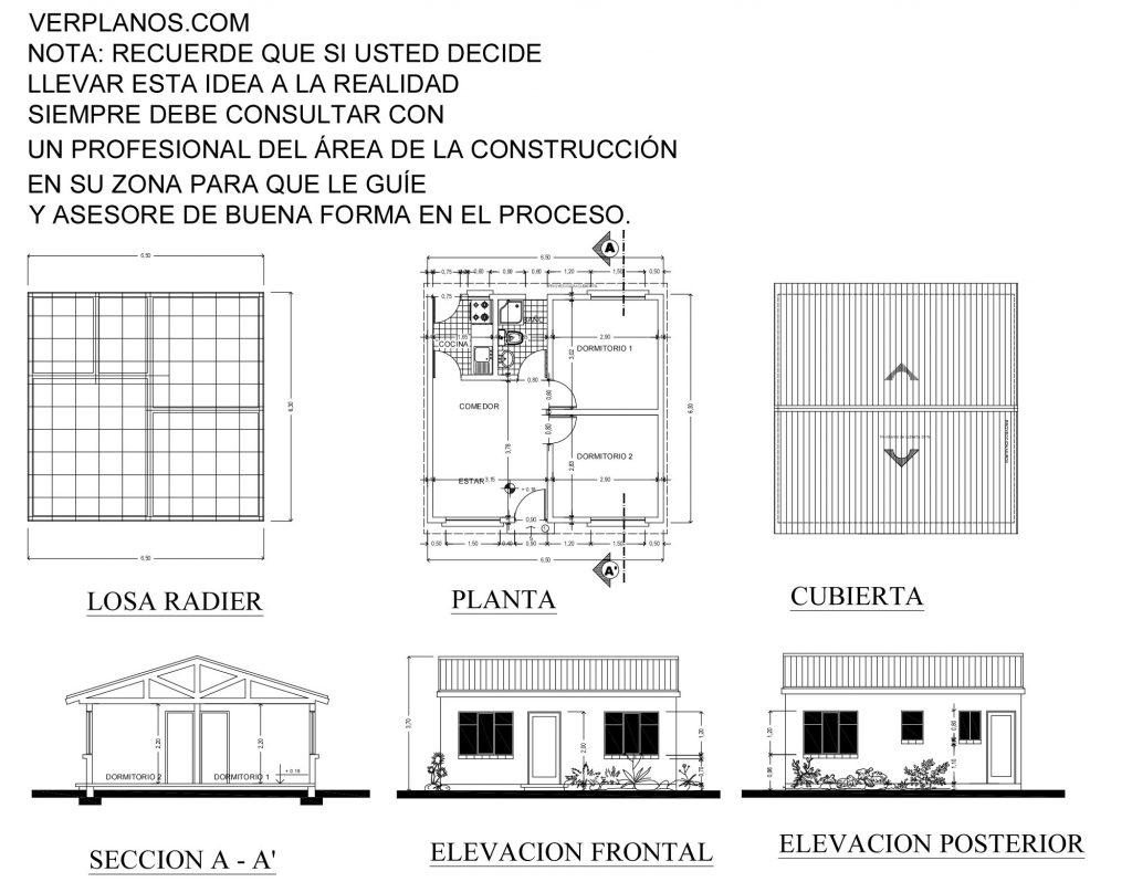 Small House Plans 6x6 Meter 2 Beds 1 Bath Free Download layout 2d plan