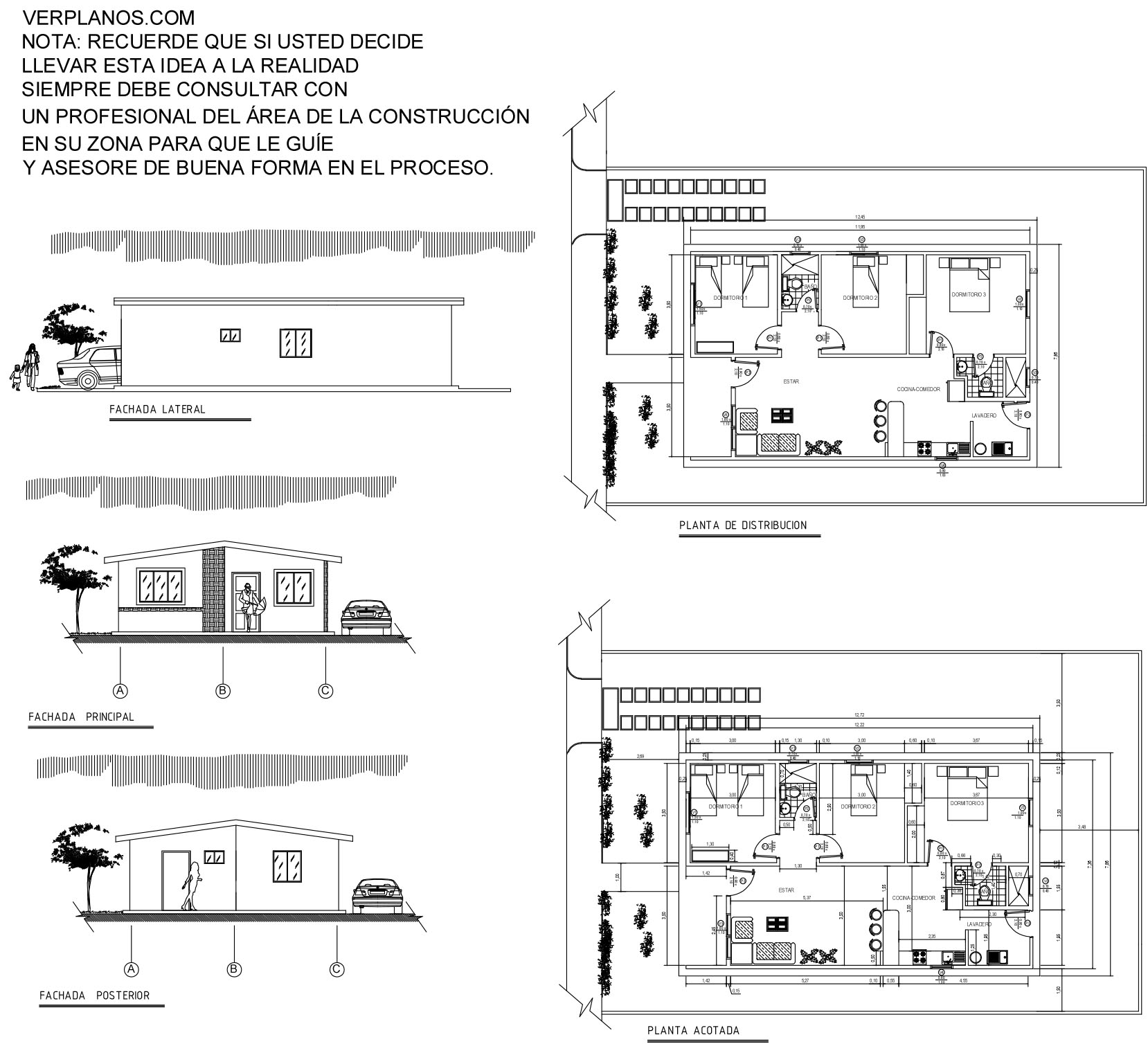 Small House Plans 8x13 Meter 3 Bed 2 Bath Free PDF Plan layout 2d Plan