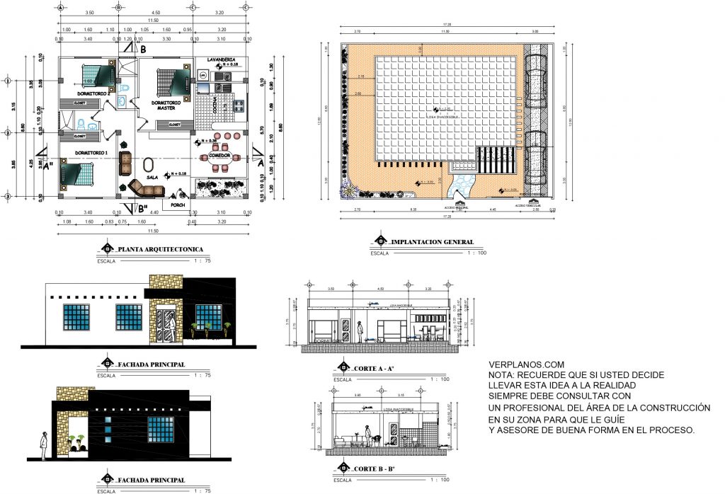 Modern House Plans 11x8 Meter 3 Beds 2 Baths Free Full Plan layout 2d plan